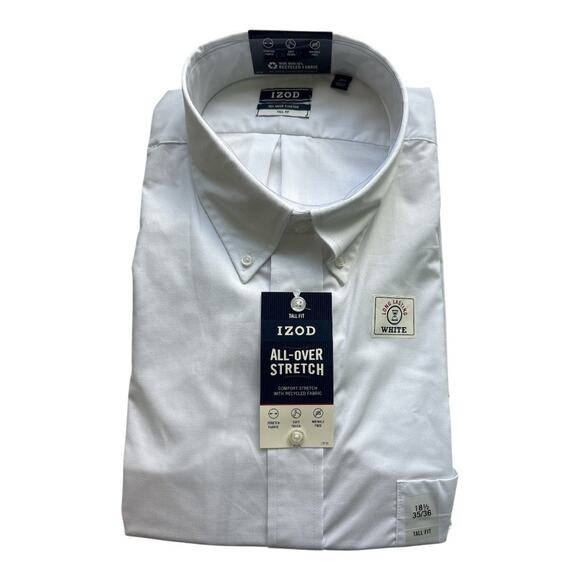 IZOD Mens All Over Stretch Dress Shirt White Size 18 1/2 35-36 TALL Wrinkle Free - Picture 2 of 6